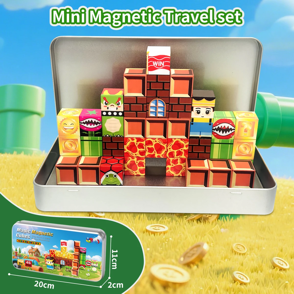 Ensemble de jouets de construction à blocs magnétiques, jouets sensoriels pour enfants en bas âge, pour garçons et filles, jeu de Cubes magnétiques avec boîte de rangement en fer