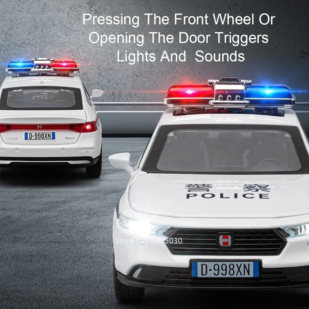 1/32 Honda Accord Polizei Spielzeug auto Modell Legierung Metall Druckguss Musik Licht zurückziehen Türen opend Fahrzeuge für Jungen Festival Geschenke