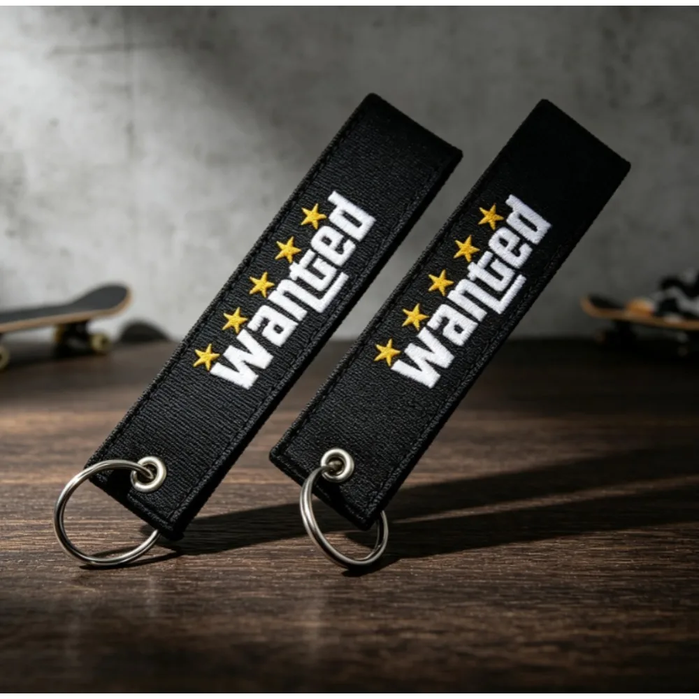 Newset JDM Racing Japan Keyring Embroidered Nylon Fabric Keychain Five Stars Wanted Moto Keychain Key Tags Car Interior Decor