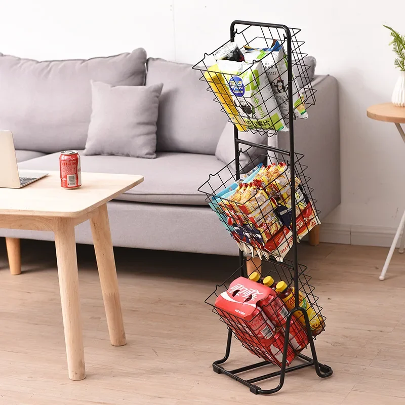 3-tier Wire Market Basket Storage Stand For Fruit Vegetables Toiletries Household Items Stylish Tiered Serving Stand Baskets