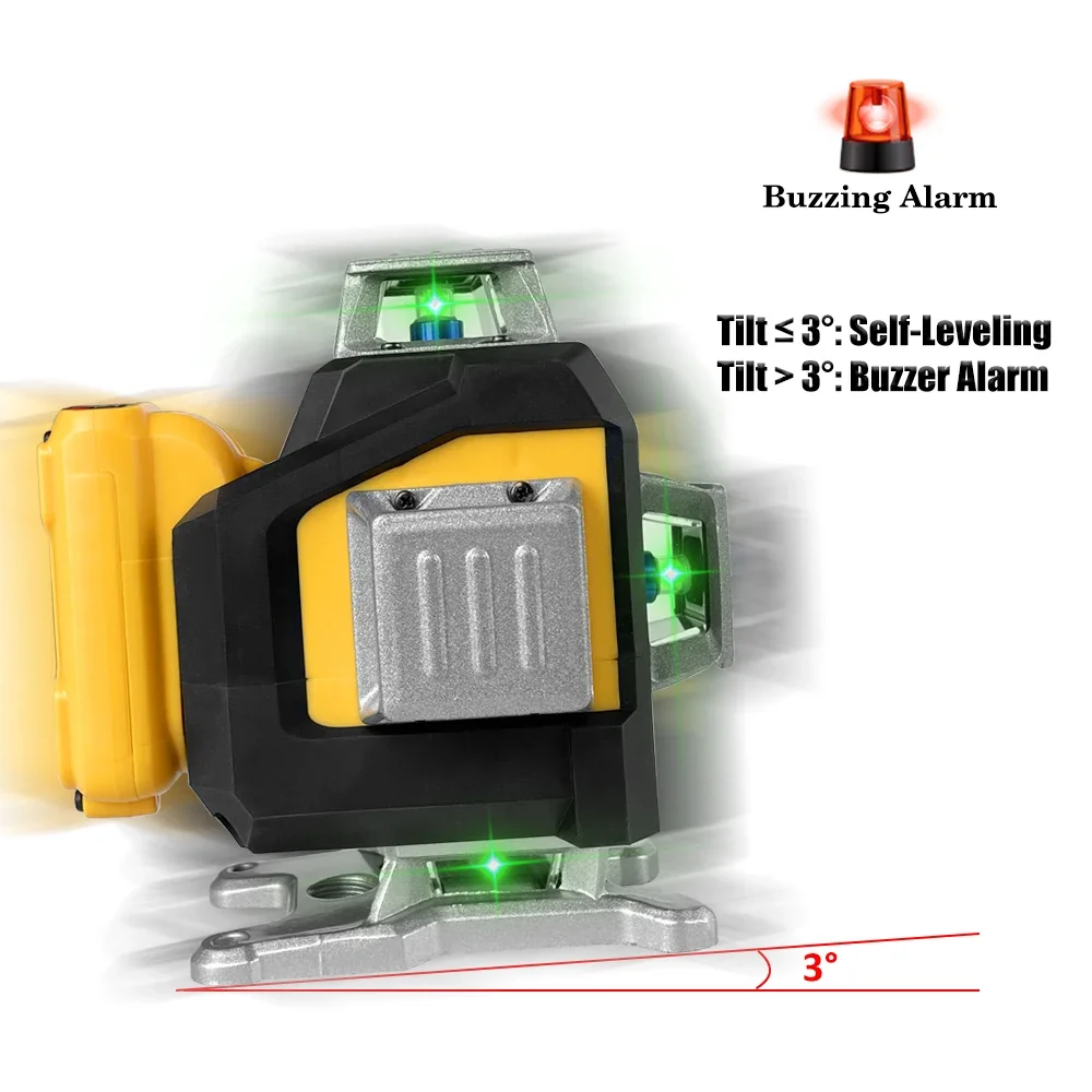 16 Line Laser Level 4D Self-Leveling 360 Horizontal Vertical Cross Green Light Level Rechargeable Lithium Battery Tool