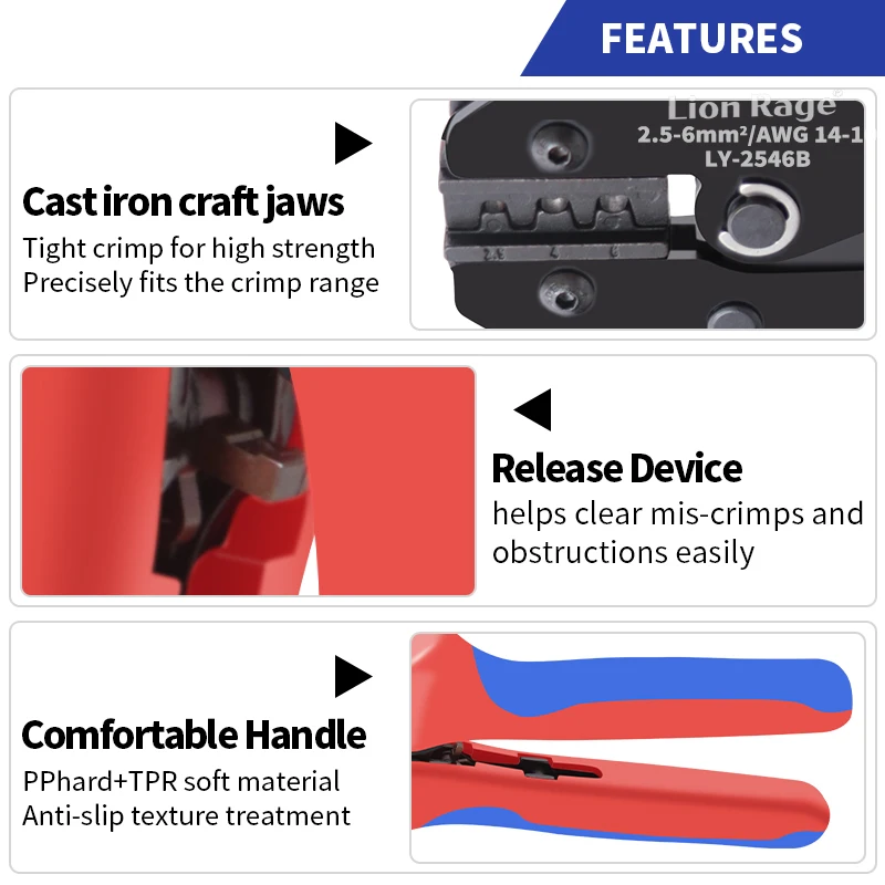 Solar photovoltaic tool MC4 terminal crimping pliers LY-2546B solar panel waterproof connector tool pliers 2.5/4/6mm ² 14-10AWG