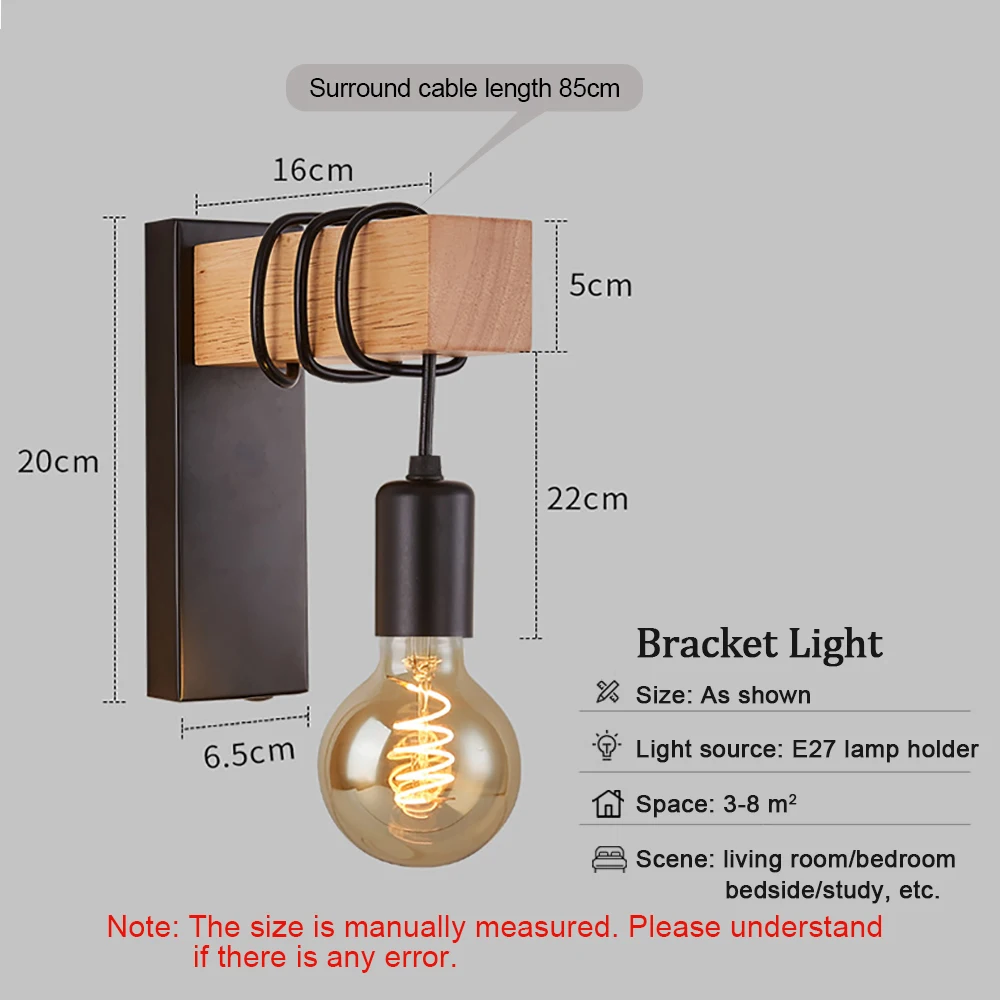 الشمال خمر الحديد الخشب الجدار مصباح E27 إضاءة داخلية لوفت الممر الرجعية الجدار الخفيفة للمنزل الديكور الشمعدان مصابيح السرير