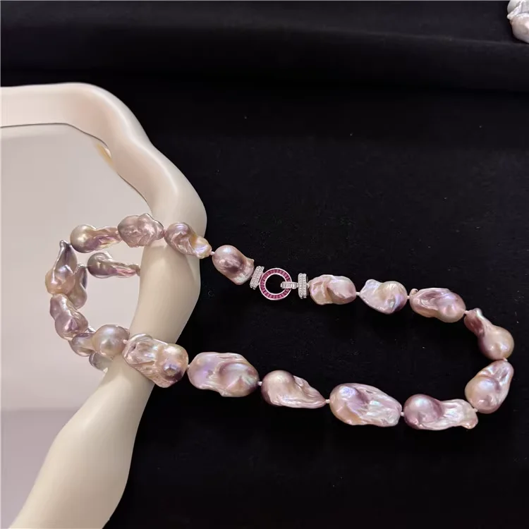 Natural Pink Purple Keshi Baroque Pearl 18'' Necklace