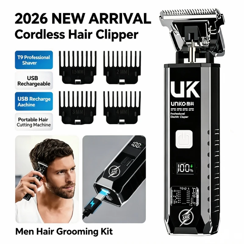 2026 T9 Portable Hair Trimmer Vintage Metal Body Zero Gapped Edger Clipper USB Fast Charging Cordless Men Beard Shaver Kit