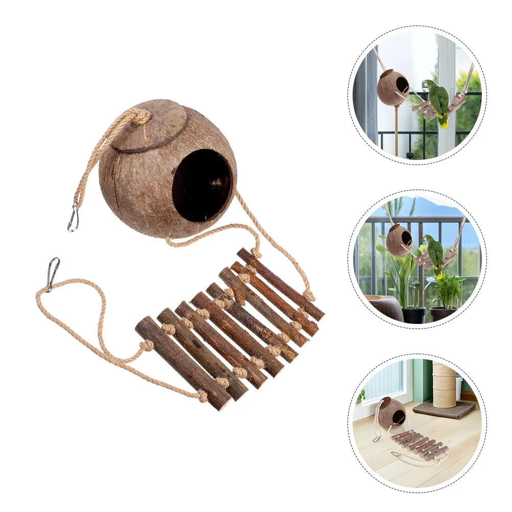 

2Pcs Coconut Shell Pet Bird Nest Ladder Hanging Parrot Decorative Box Suitable for Lovebirds Parakeets Reptiles