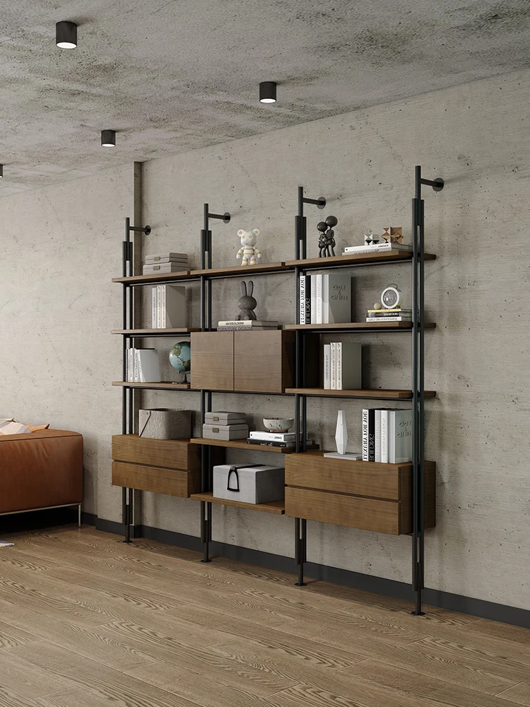 Partition Shelf Customized Office Wrought Iron Solid Wood Screen Multi-layer Bookshelf Industrial Style Bookcase Display Shelf