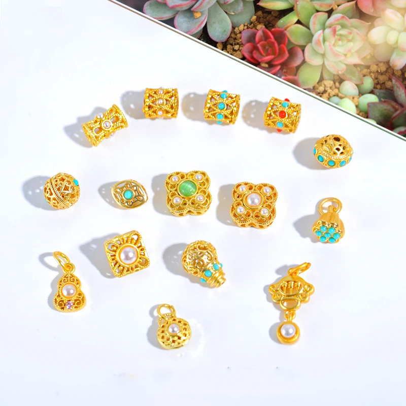 Gold Color Cylinder Imitation Jade Abacus Prosperity Good Luck Spacer Loose Lucky Beads for Jewelry Making DIY Bracelet Necklace