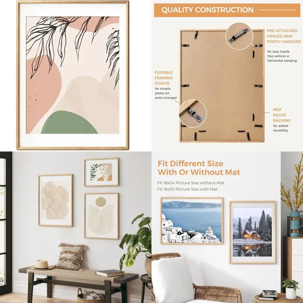 

Рамка для фотографий из натурального дуба 18x24 с закругленными углами, матовая для фотографий 16x20, настенное крепление с закаленным стеклом