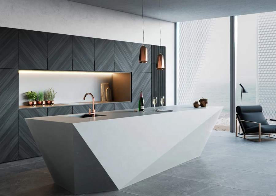 Luxury Modern Smart Modular Kitchen Design Wooden Furniture Veneer Door Panel Economic Wood Wall Kitchen Cabinet with Island