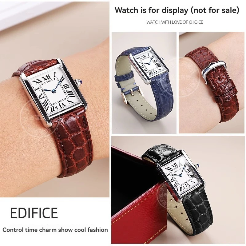 Black Blue Brown Crocodile Skin Watch Strap For CARTIER Tank Must Solo CLÉ DE 16mm17mm 18mm 19mm 20mm Alligator Skin Watch band #5