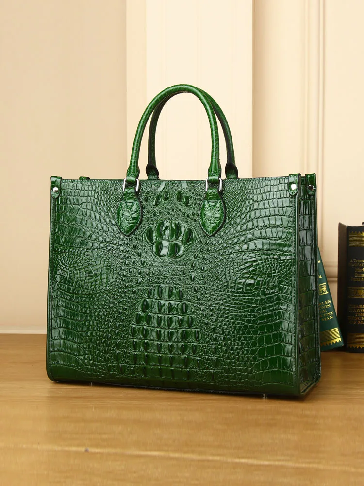 Large Capacity Casual Totes Handbag Women High Quality Crocodile Genuine Leather Handbag New Office Ladies Satchels Shoulder Bag