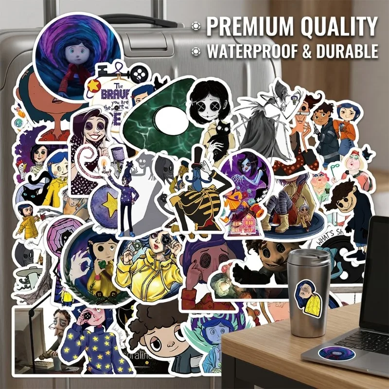 

50Pcs Coraline Horror Animation Cartoon Graffiti Stickers Waterproof Vinyl Decals for Suitcase Phone Water Cup and Notebook