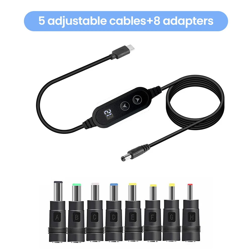 Typ-C zu DC Fünf-Stufen Einstellbare Leistungssteigerungskabel mit Adapter 5V/9V/12V/15V/20V Schnelllade-Boost-Konverter für WLAN-Router