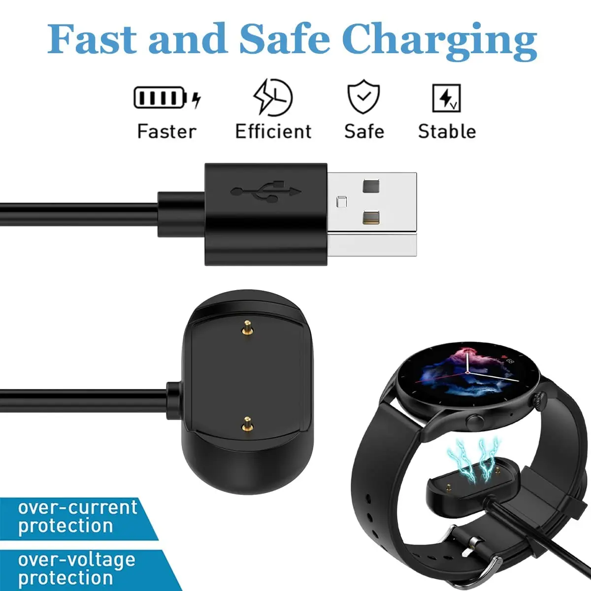 Charger for Amazfit Bip 3/ Bip 3 Pro/ GTS 4 Mini/ Bip U Pro/GTS 2/ GTR 2/ GTS2 Mini/ GTS 2e/ T-Rex Pro Charging Magnet Cable 1m