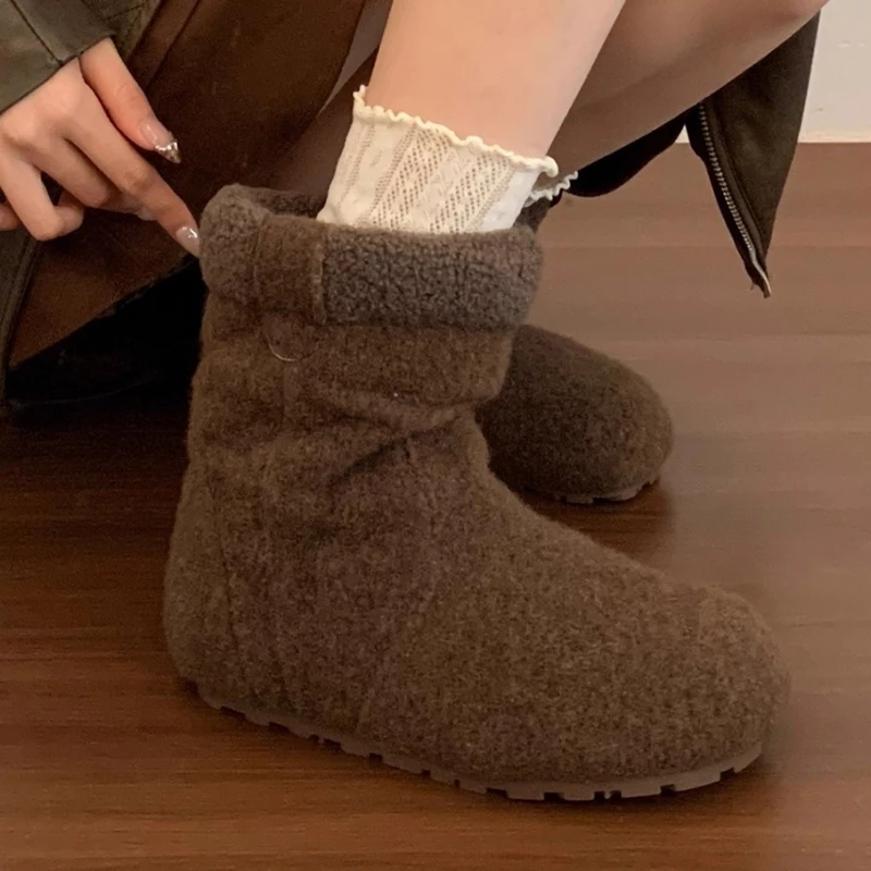 

Flats Women's Ankle Boots Fashion Sport Warm Shoes Casual Winter Snow Boots 2025 New Cozy Short Plush Cotton Botas Para Mujer