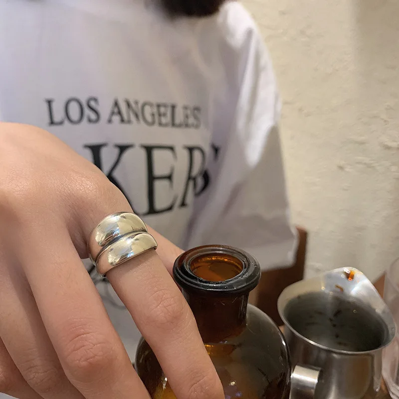 

Двухэтажные широкие кольца в стиле панк из стерлингового серебра 925 пробы для женщин, новые изысканные винтажные волнистые геометрические ювелирные изделия ручной работы на день рождения, подарки