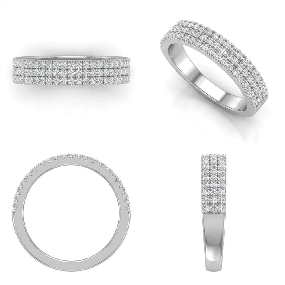 S925 Silber 3-reihiger D-Farben-Moissanit-Halb-Eternity-Ring für Damen, Edelschmuck, Weißgold-Diamant-Ehering, Jubiläumsgeschenk – Detail 2