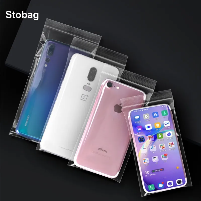 

StoBag 50/100pcs Transparent Self-sealing Ziplock Bags Plastic Sealed Waterproof Reusable Pouch Mobile Phone Mask Wholesale Logo