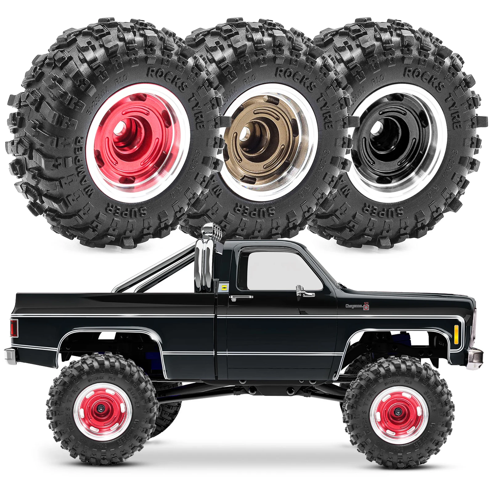 

4pcs Metal 1.0 inch Beadlock Wheel Rim & Tire Set for 1/24 Axial SCX24 FCX24 AX24 FMS 1/18 Traxxas TRX4M RC Crawler Car