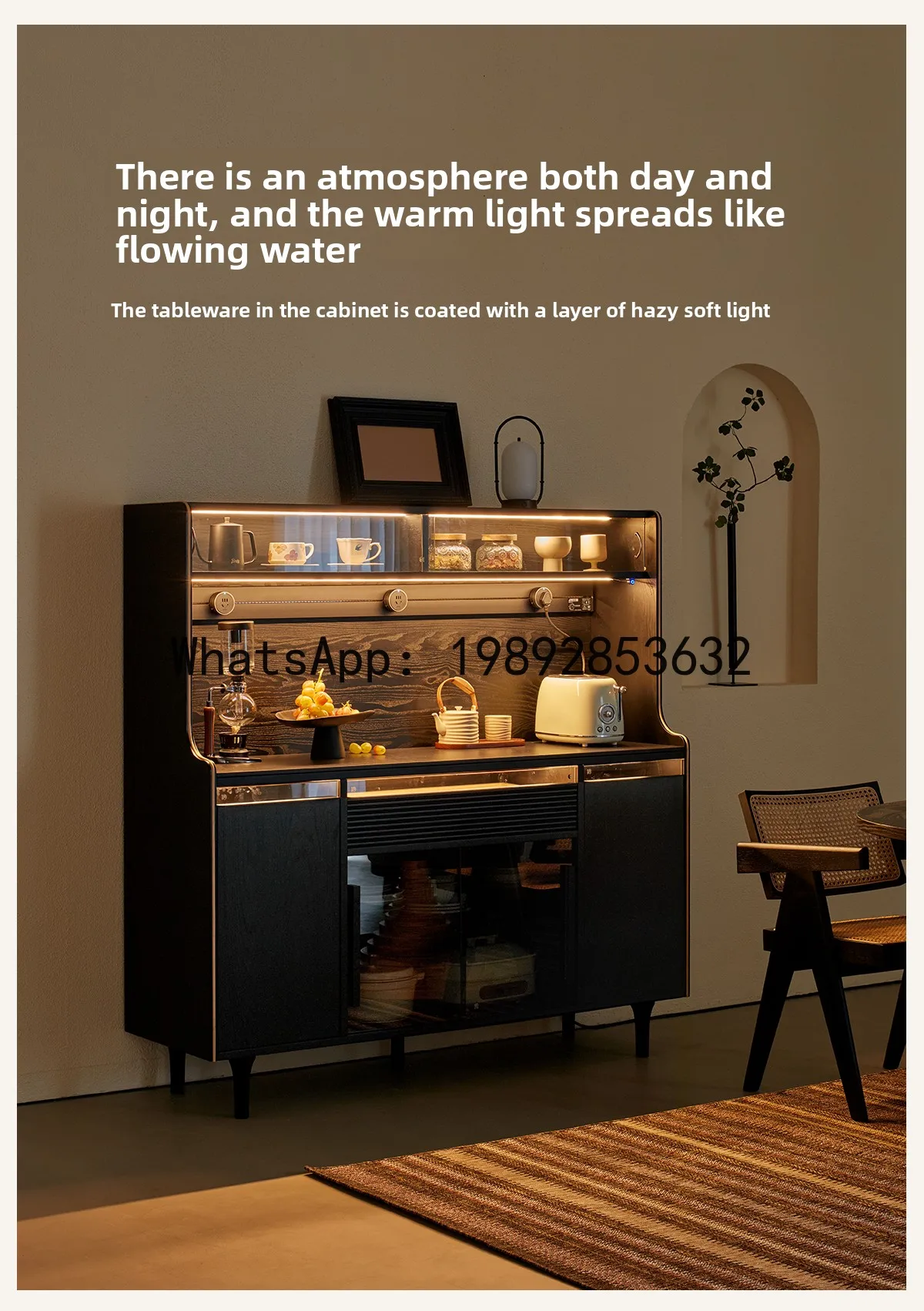 YFY Light  Retro   Wall-Mounted Integrated  Cabinet Wine Cabinet Tea Cabinet Black Solid Wood White Ash Wood Coffee Sideboard