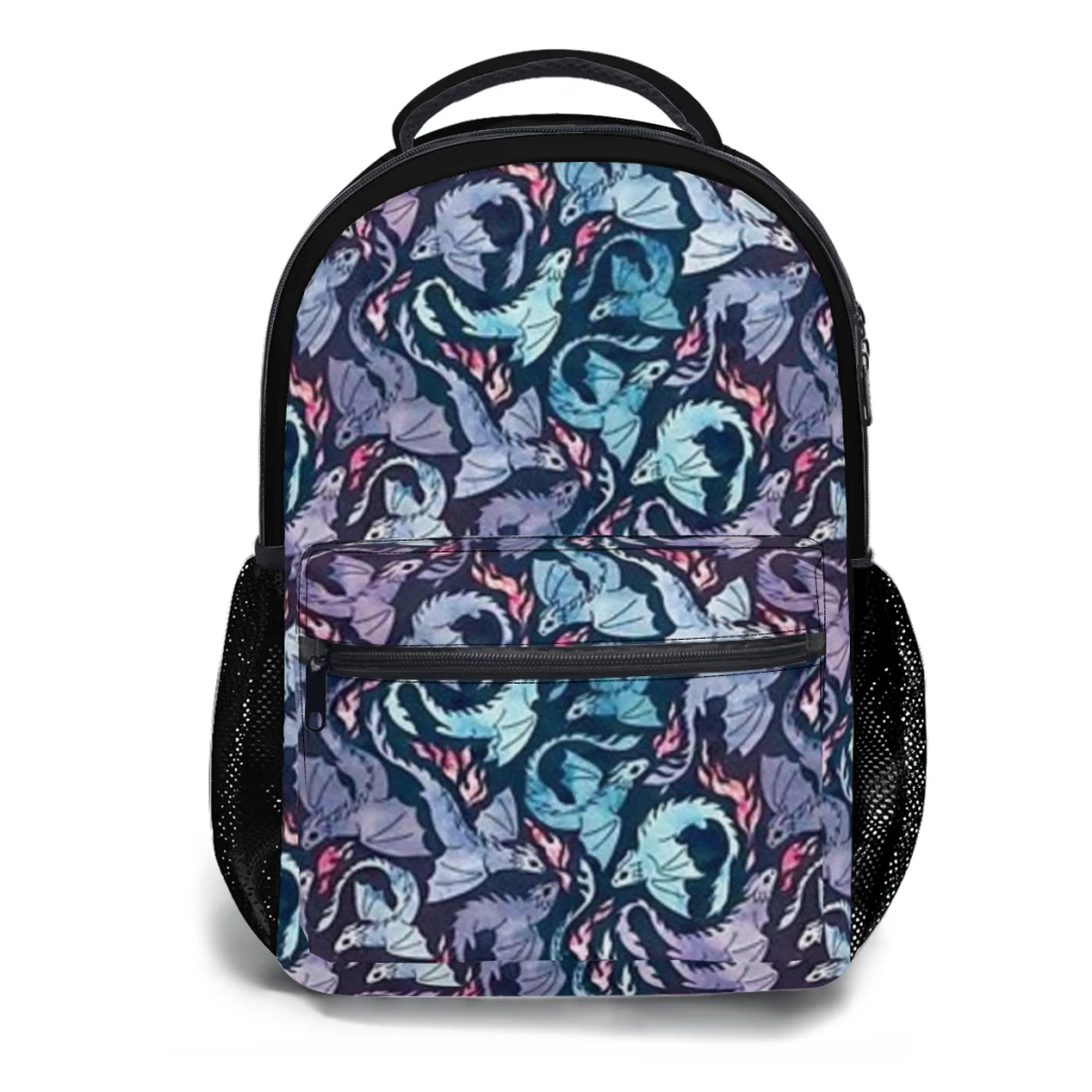 Dragon fire dark turquoise and purple Versatile Backpack Large Capacity Waterproof Backpack Washable Computer Bag Unisex