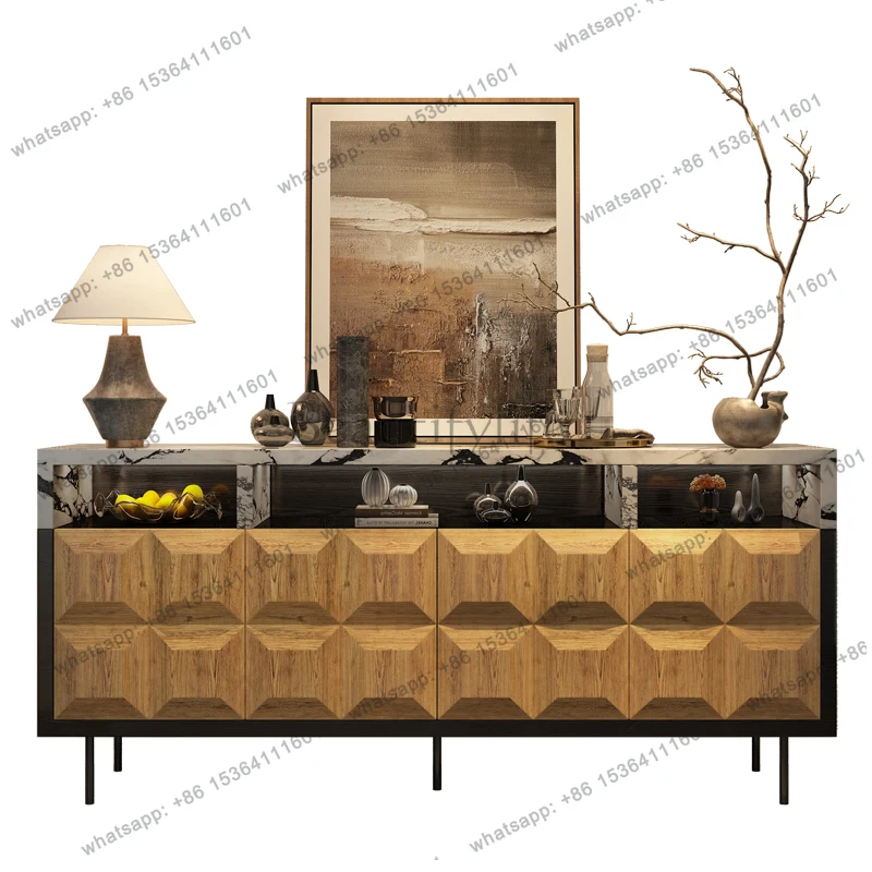 

French retro entrance cabinet living room marble solid wood art medium antique locker