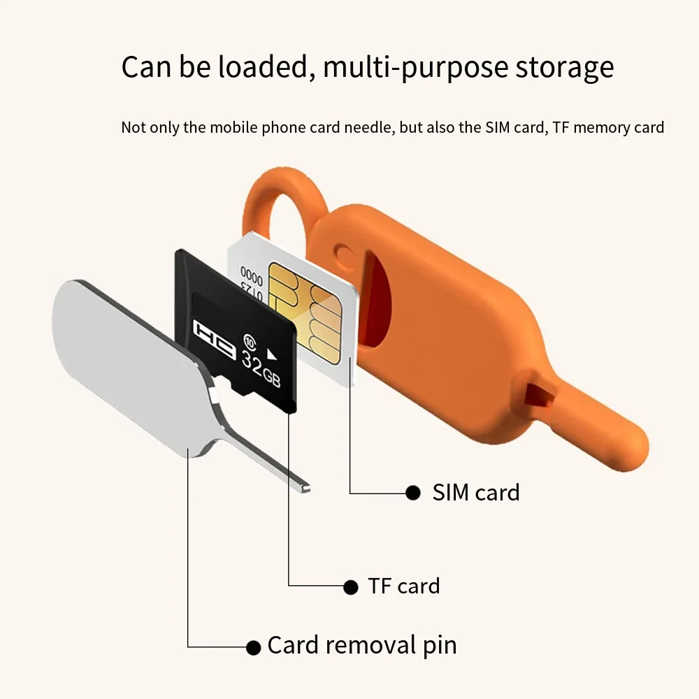 Sim Card Eject Pin Needle com Estojo de Armazenamento, Card Protector Holder, Ejecter Tool, Chaveiro Pendente, Anti-Lost, Celular, 2 em 1