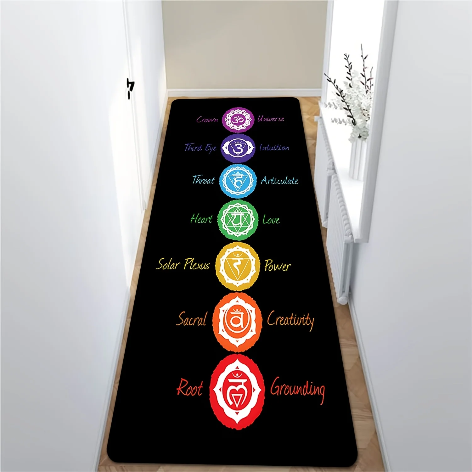 

1 Piece Premium Flannel 7 Chakra Symbols Carpet - Soft Non-Slip Yoga Mat - Machine Washable Spiritual Decor - Meditation Rug