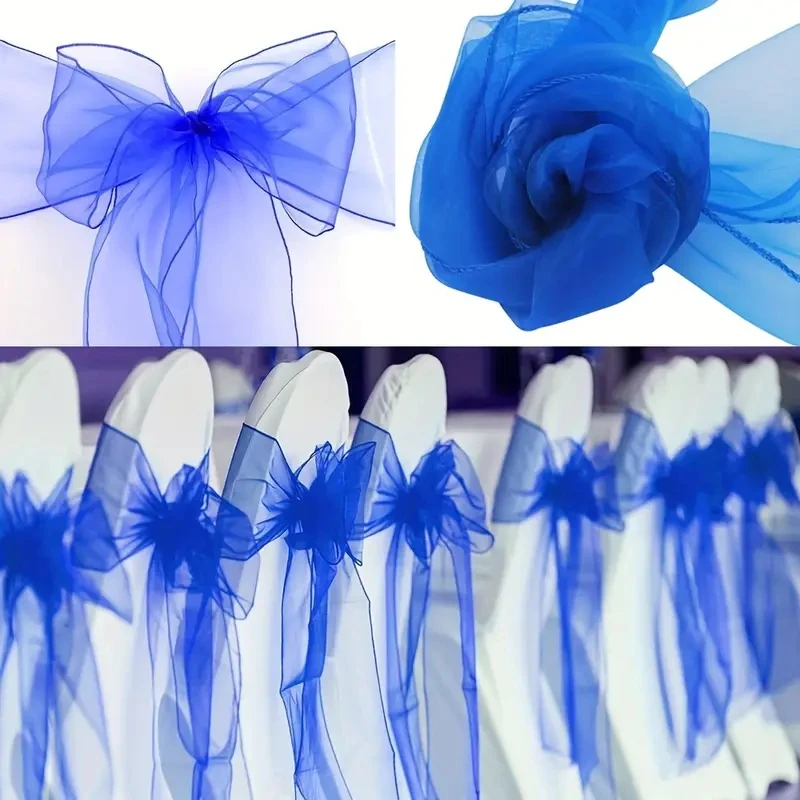 Newest Organza Chair Sashes Knot Bands Chair Bows for For Wedding Party Banquet Event Country Wedding Chair Decoration 100-10PCS