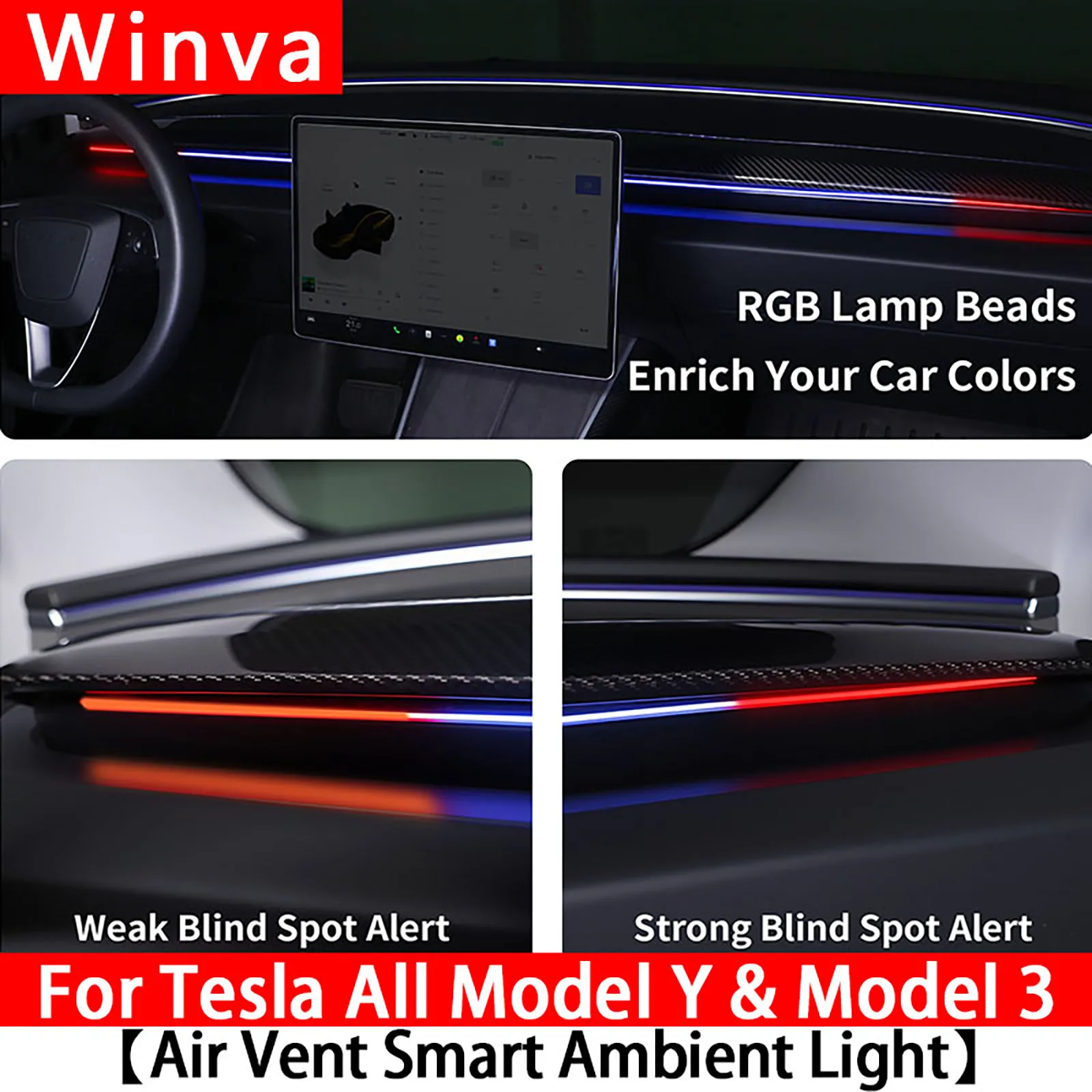 

Для Tesla Model Y Juniper & Model 3 Highland 2020-2025+ Умная система вентиляционного отверстия, система окружающего освещения, мониторинг слепых зон, система BSD