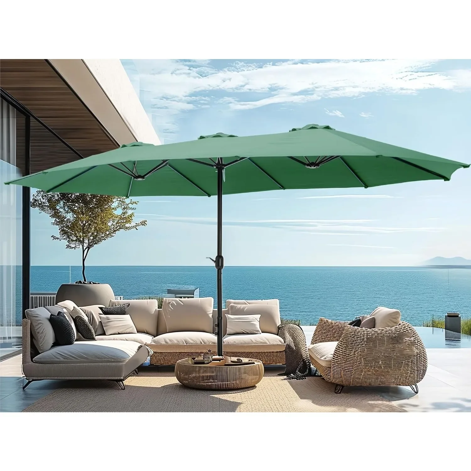 

PHI VILLA 15ft Large Patio Umbrellas with Base Outdoor Double-Sided Rectangle Market Umbrella for Pool Lawn Garden Mint Green