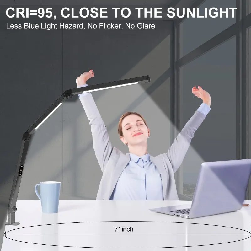 

LED Desk Lamp with Clamp, Architect Desk Lamp for Home Office with Remote Control, Swing Arm Clamp on Computer Light, Clip-on Ey