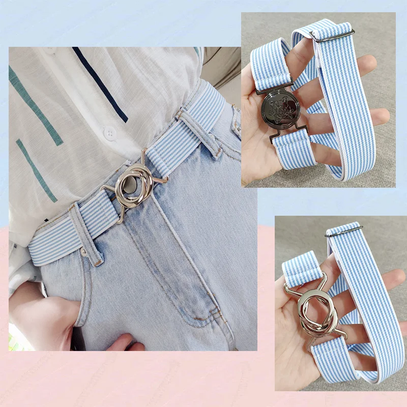 

2022 New Canvas Woman Belt Sky Blue White Striped Elastic Band All-match Adjustable Skirt Jeans Belt Female Wholesale