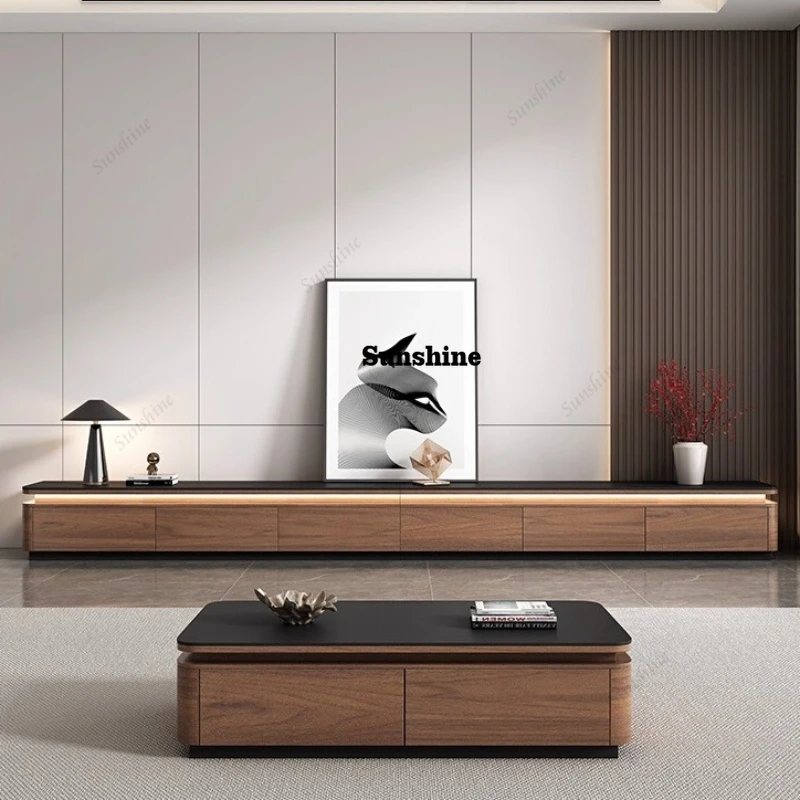 

Rock Plate TVCabinet Tea Table Combination Floor Standing TVCabinet with Cob Light Strip Living Room Furniture Modern Minimalist