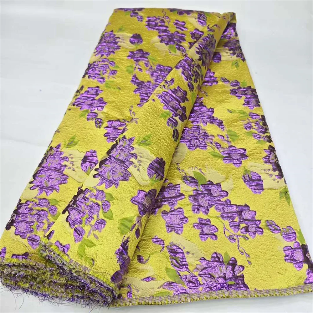 Telas de encaje bordado Jacquard para vestidos de fiesta de graduación, Material de costura, línea dorada, estilo africano, alta calidad, nuevo diseño, 5 yardas