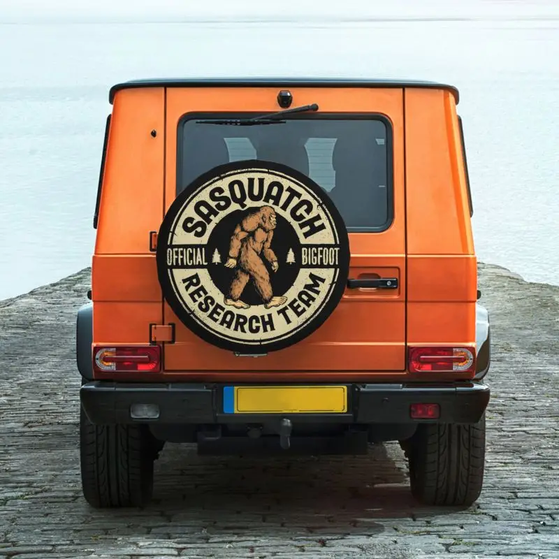 Custom Vintage Sasquatch Bigfoot Research Team Spare Tire Cover for Honda CRV Jeep RV SUV Trailer Car Wheel Protector Covers
