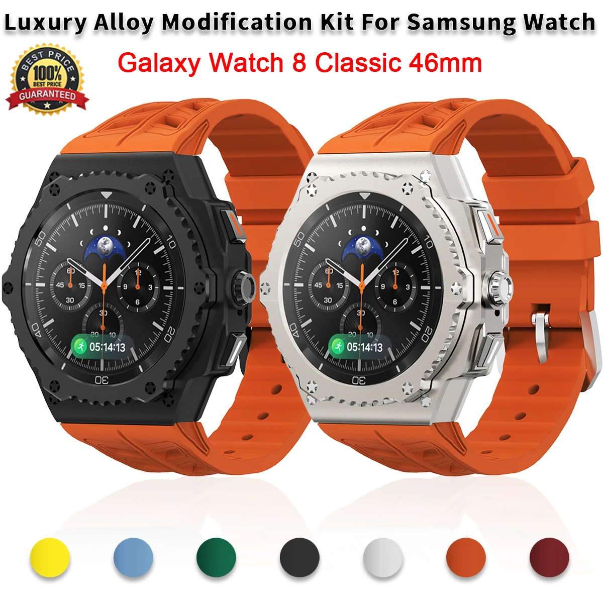 

Роскошный комплект модификации сплава для Samsung Watch 8 Classic 46 мм, металлический корпус, резиновая лента для Galaxy Watch 8 Classic Kit, аксессуары