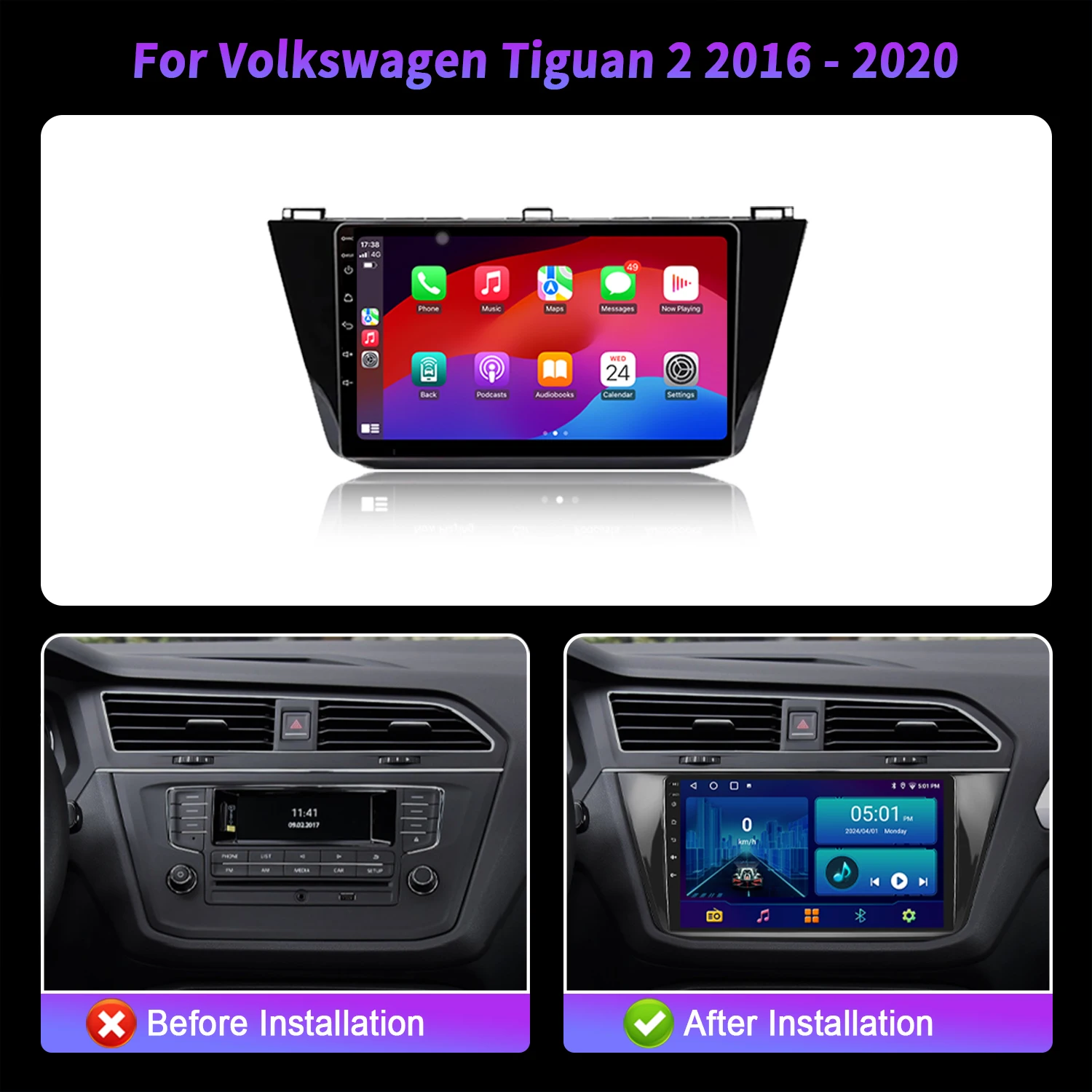 Untuk Volkswagen Tiguan 2 2016-2020 Radio Mobil Video Android 14 Navigasi WIFI GPS BT Carplay Multimedia Layar Sentuh 2K QLED