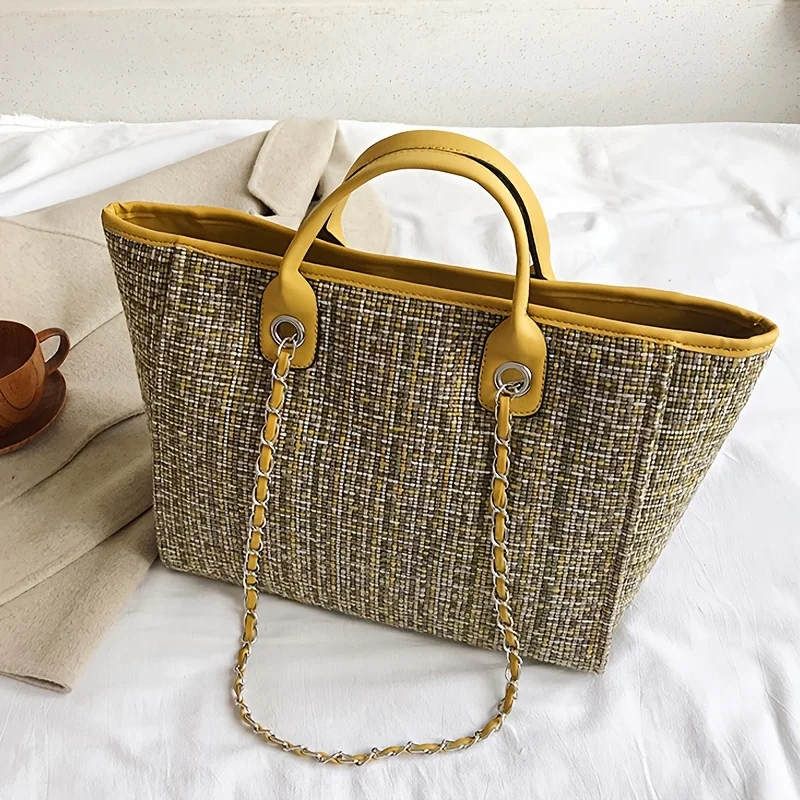 Korean plaid contrasting chain tote bag, hand-held single shoulder women's bag Custom order, please indicate font and text