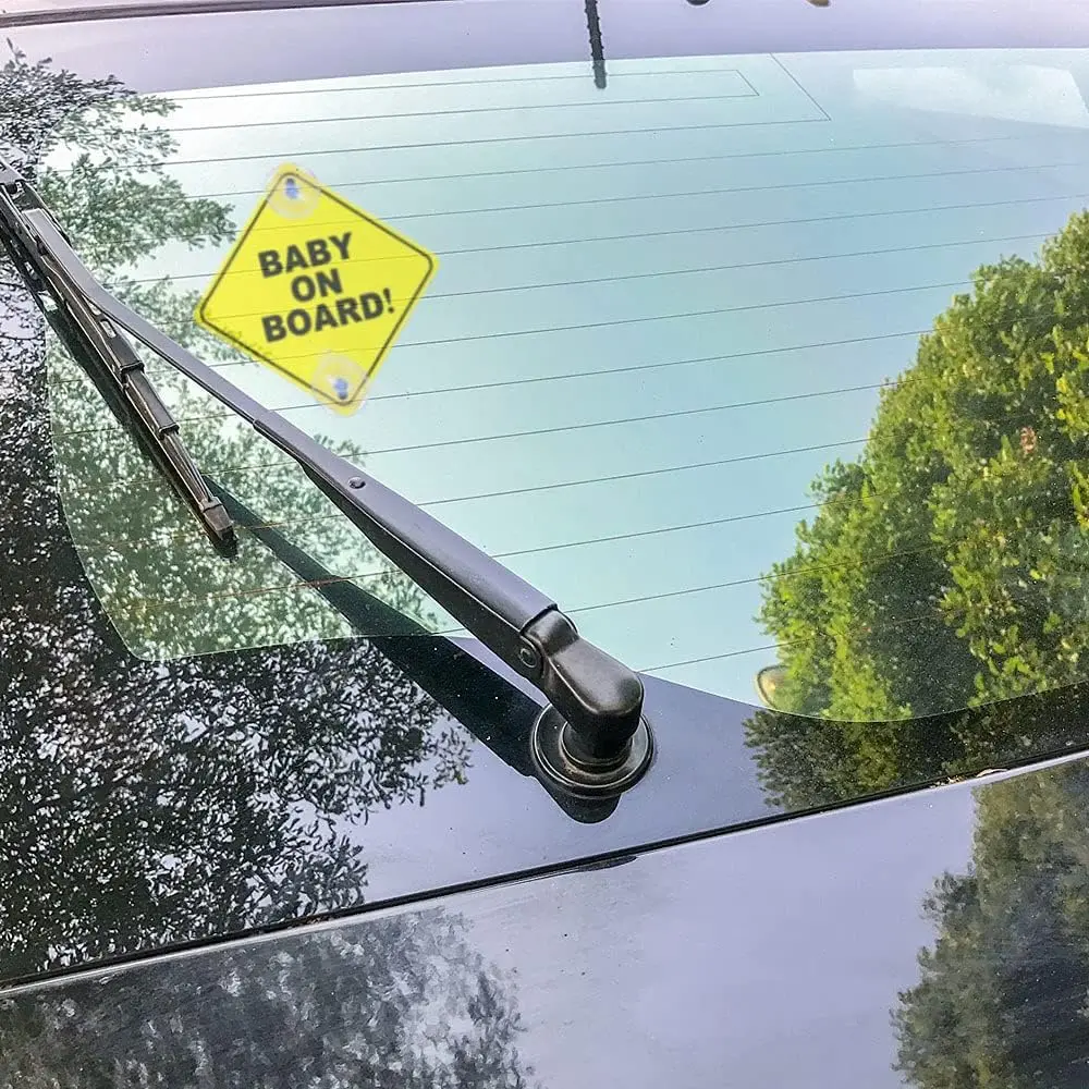 2PCS Baby On Board Signs with Suction Cups, 5"x5" Reusable Baby Safety Warning Decal For Car Windows view 3