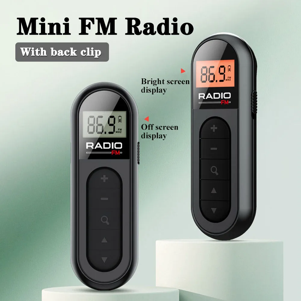 

Portable Mini Pocket FM Radio Clip Small Radio with Backlight LCD Display 76-108MHZ Radio Receiver Walkman Wired 3.5mm Headphone