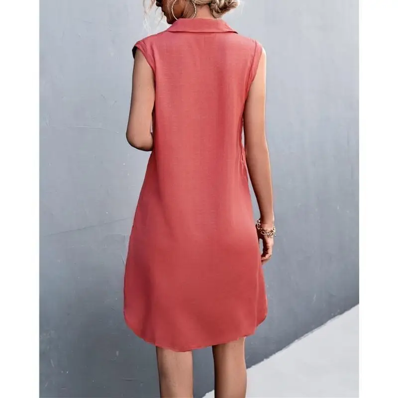 652F Prosta sukienka z dekoltem w szpic dla kobiet Sukienka z guzikami z przodu na wakacje Casualowa sukienka bez rękawów