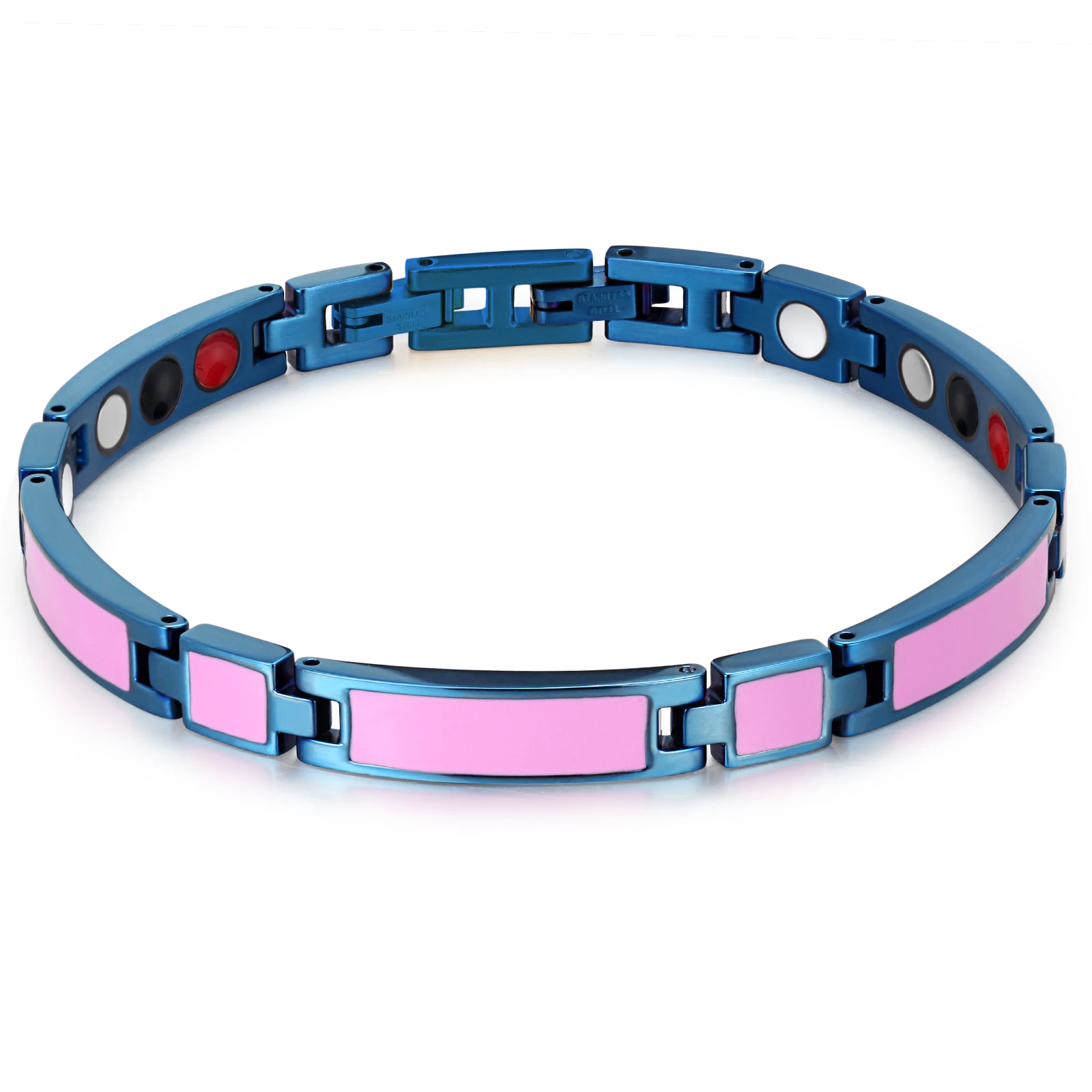 Welmag Stainless Steel Bracelet For Women Health Blue Pink Bend Magnetic Bracelet Therapy Bio Energy Relief Wrist Pain