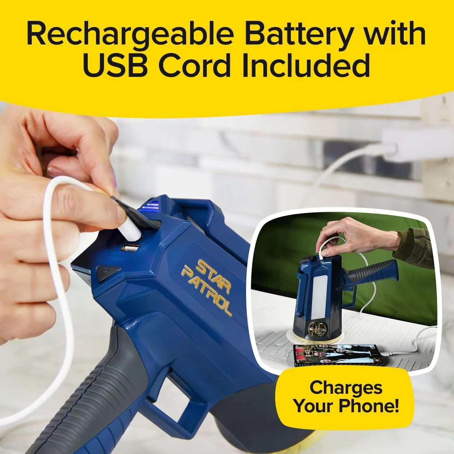 Rechargeable Spotlight with 10 Modes, Turbo Boost to 100%, Built-in Kickstand & Phone Charger for Camping and Emergencies