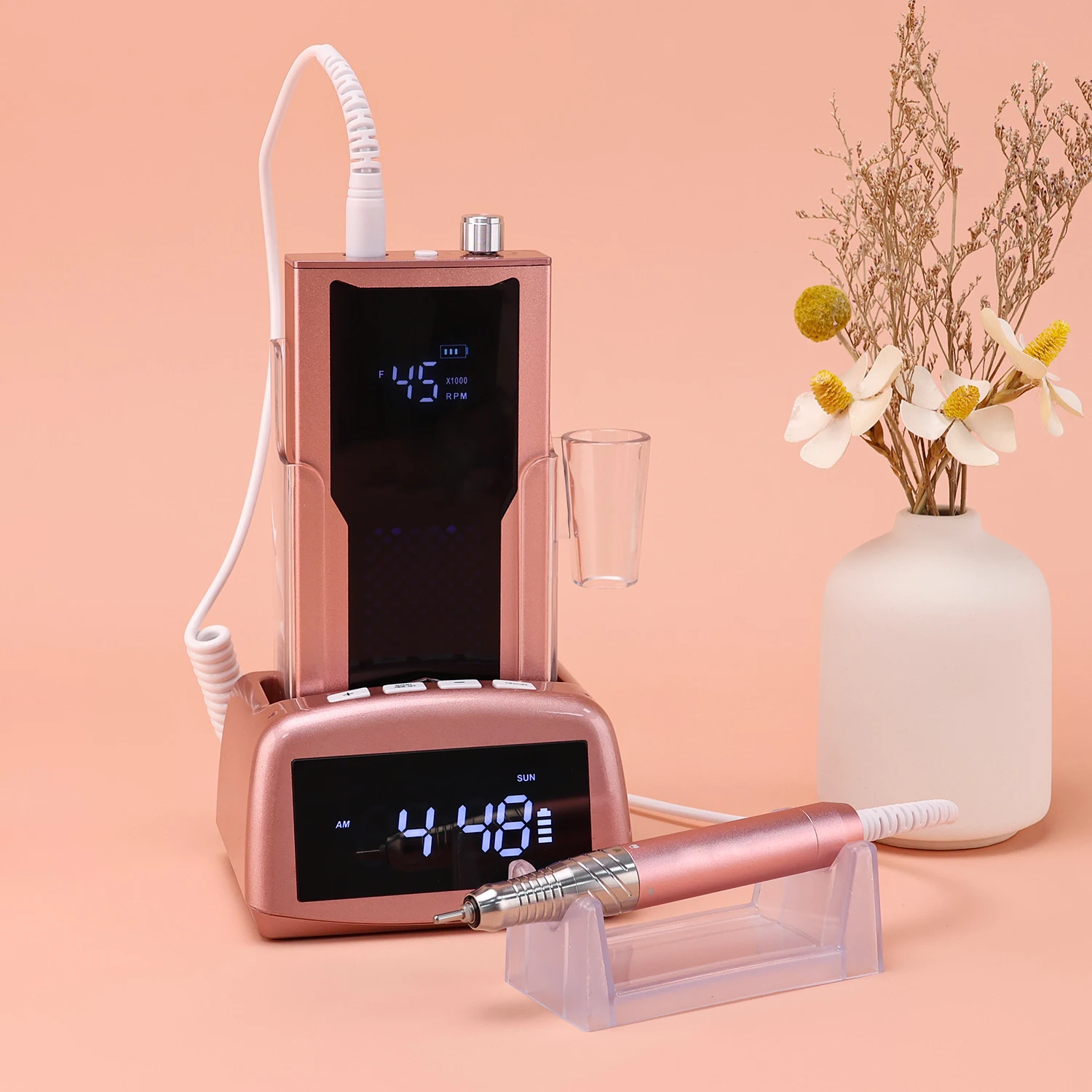 45000 giri/min trapano per unghie senza fili in oro rosa 85w lima per unghie elettrica senza spazzole forniture per unghie manicure con base dell'orologio di ricarica