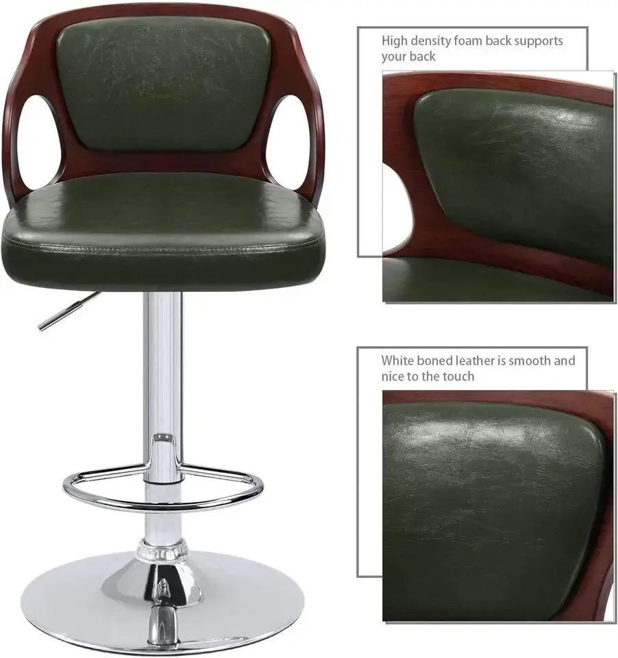 Bar Stools Walnut Bentwood Adjustable Height Leather Modern Barstools with Back Vinyl Seat Extremely Comfy Bar Stool 1 Piece image 4