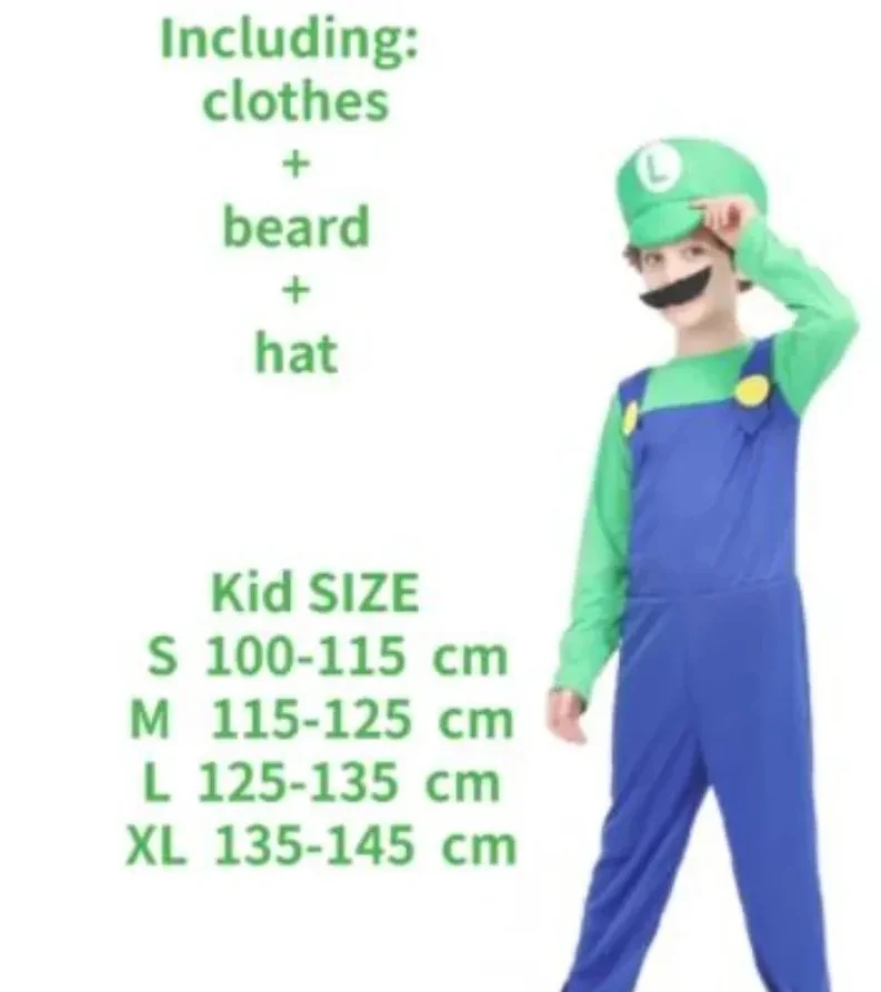 Odyssey Anime Super Luigi Brothers Cosplay Costume pour adultes et enfants, combinaison, barbe, chapeau, ensemble, Halloween