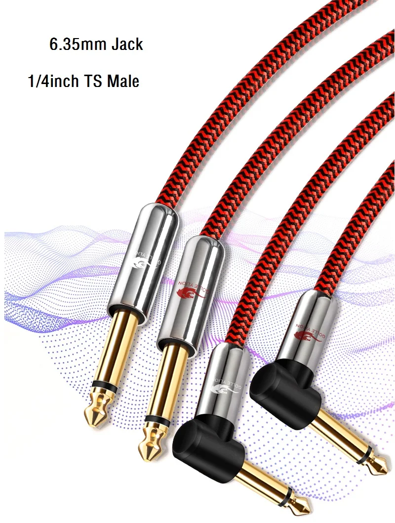 Podwójny 1/4 \'\'TS Mono do 2x1/4 Cal męski kabel Audio 6.35mm do syntezatora gitary wzmacniacz klawiatury mikser z ekranowanych przewodów