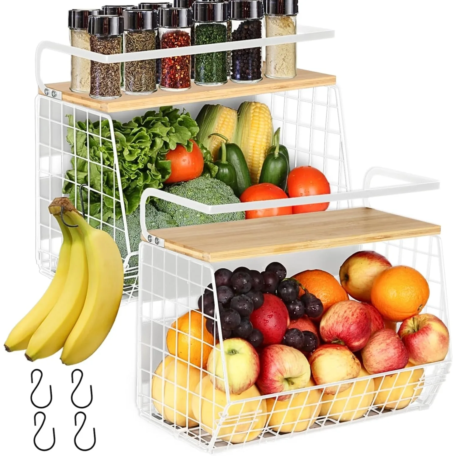 

Magnetic Shelf for Fridge with Wood Lid, Fruit Potato and Onion Storage Bins, Pantry Organizers & Storage, (2, White)